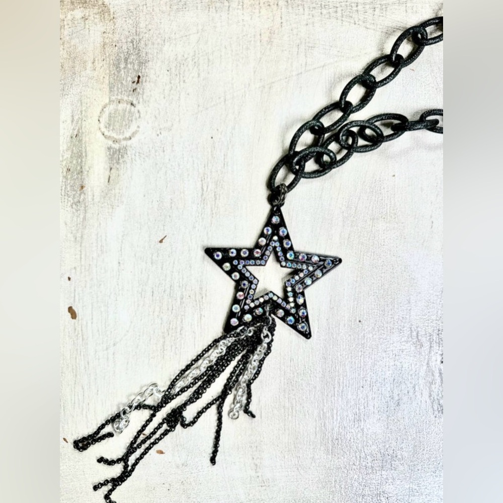 Gypsy South Black Star Pendant Necklace with Fringe